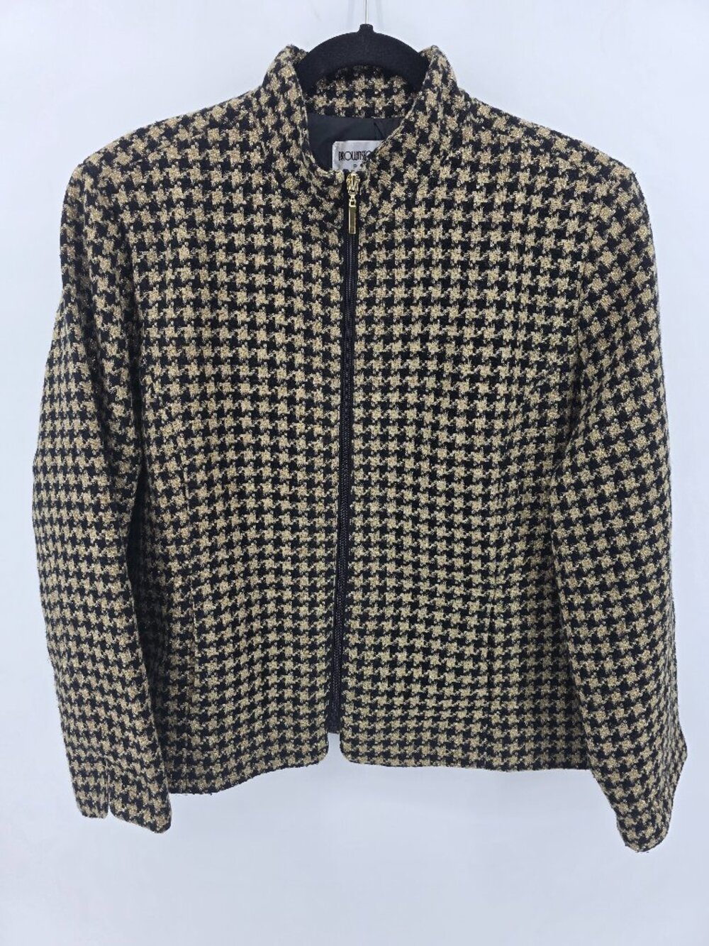 Brownstone Studio Vintage Black Gold Houndstooth Zip Jacket – XL Petite